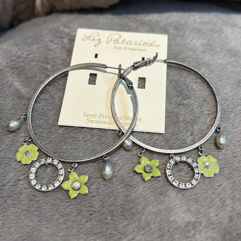 Liz Palacios Hoop Earrings with Enamel & Crystals-Boutique